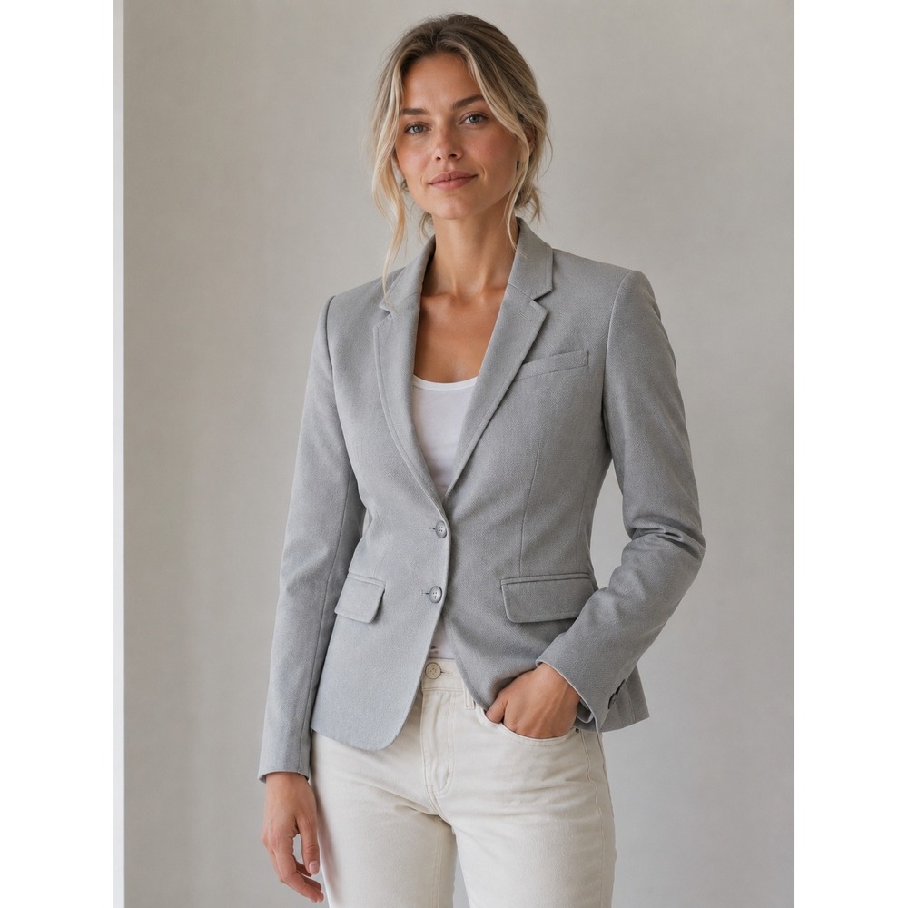 Banana Republic Scandi Girl Career Grey Cotton Pique Blazer Jacket Office Size 8